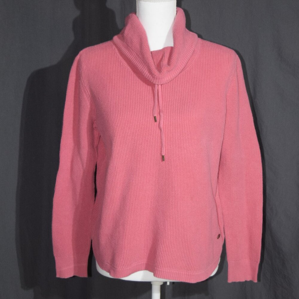 Lauren Ralph Lauren Coral Pink Waffle Knit Cowl Neck Sweater - Women's Size L